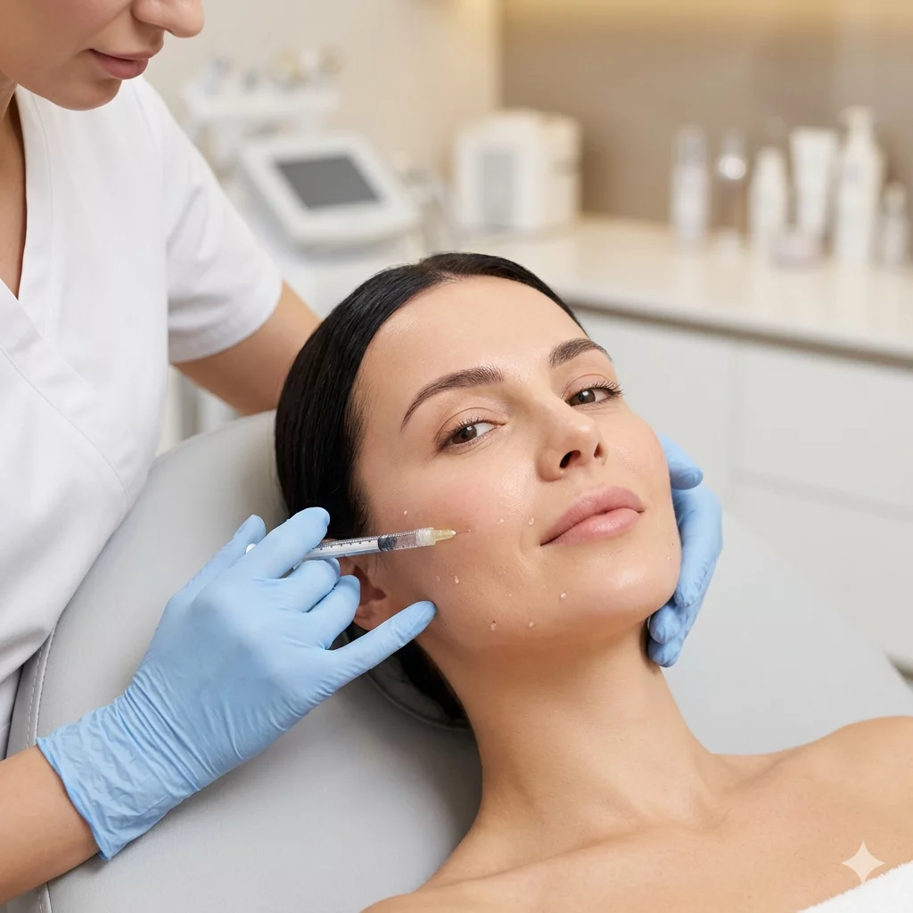 Aesthetic professional administering a collagen biostimulator treatment to enhance skin structure and volume at Skinworks Cape Town.