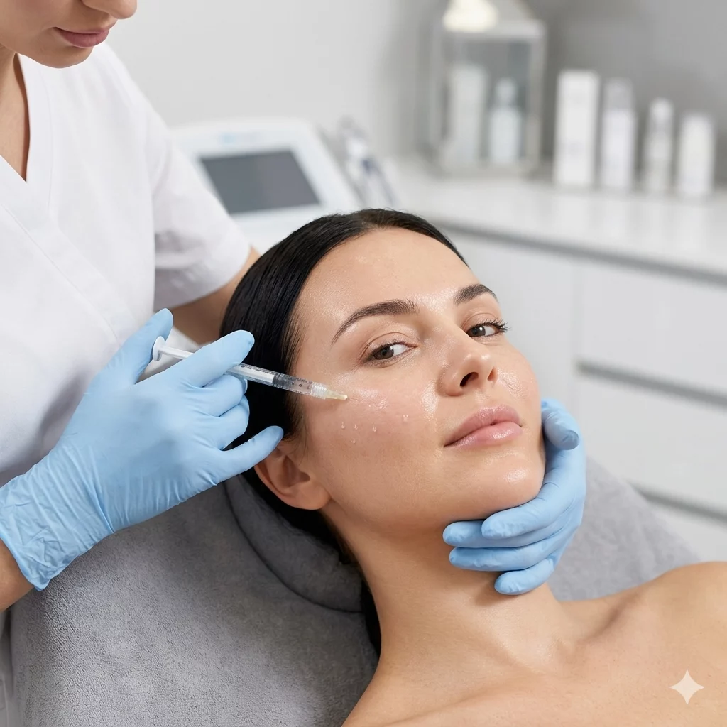 Medical professional administering a skinbooster injection for deep facial hydration at Skinworks Cape Town.